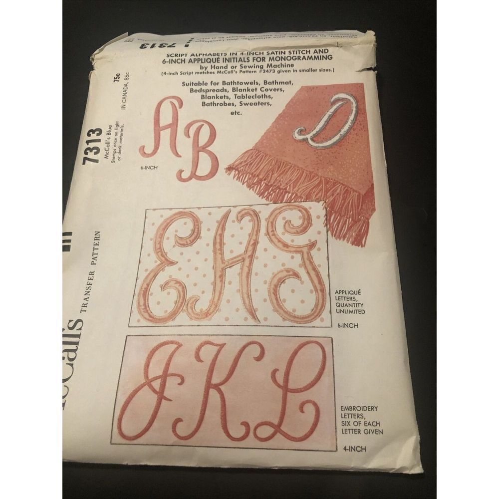 McCalls Pattern 7313 Initial Monogramming Uncut Vintage